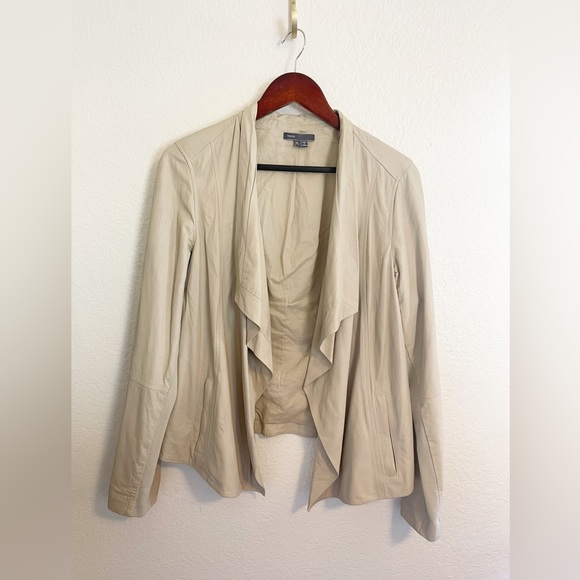 Vince draped leather jacket in stone XL - Picture 3 of 8